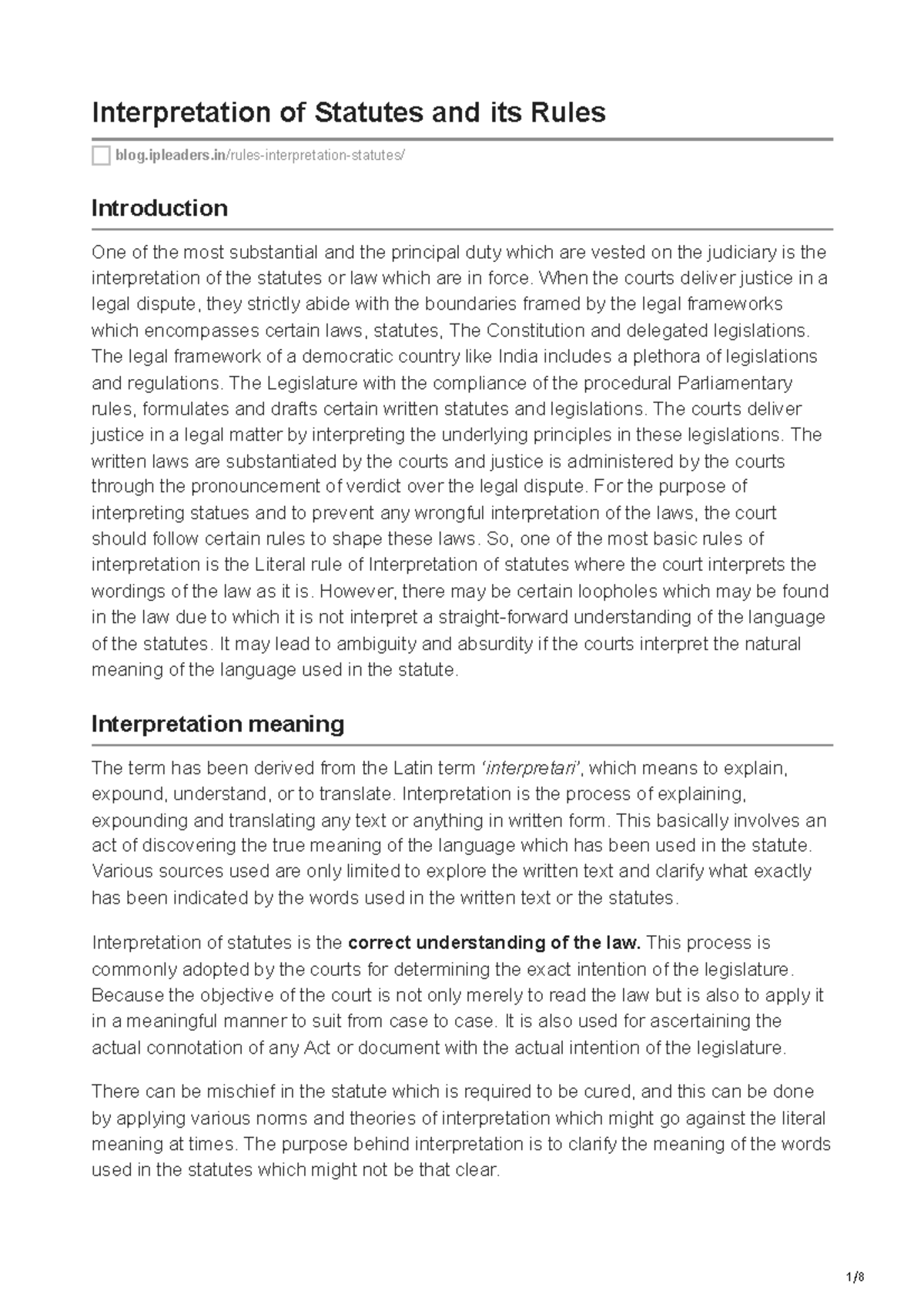 Interpretation of Statutes and its Rules - ipleaders/rules ...