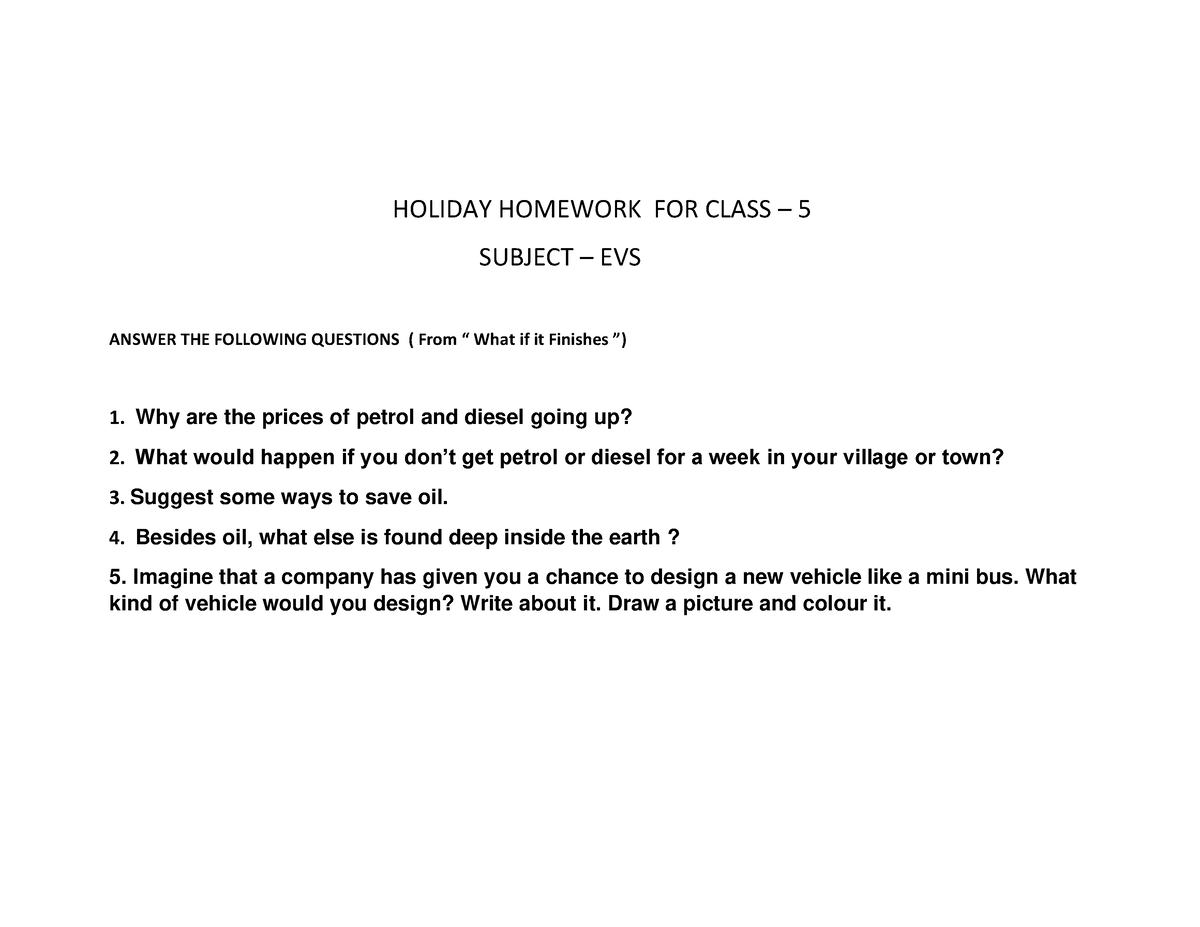 creative holiday homework for class 5 english