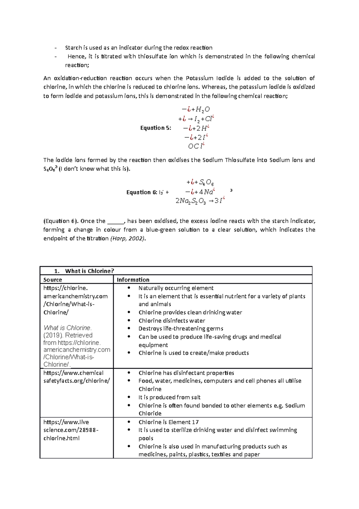 Chem Research journal - Starch is used as an indicator during the redox ...