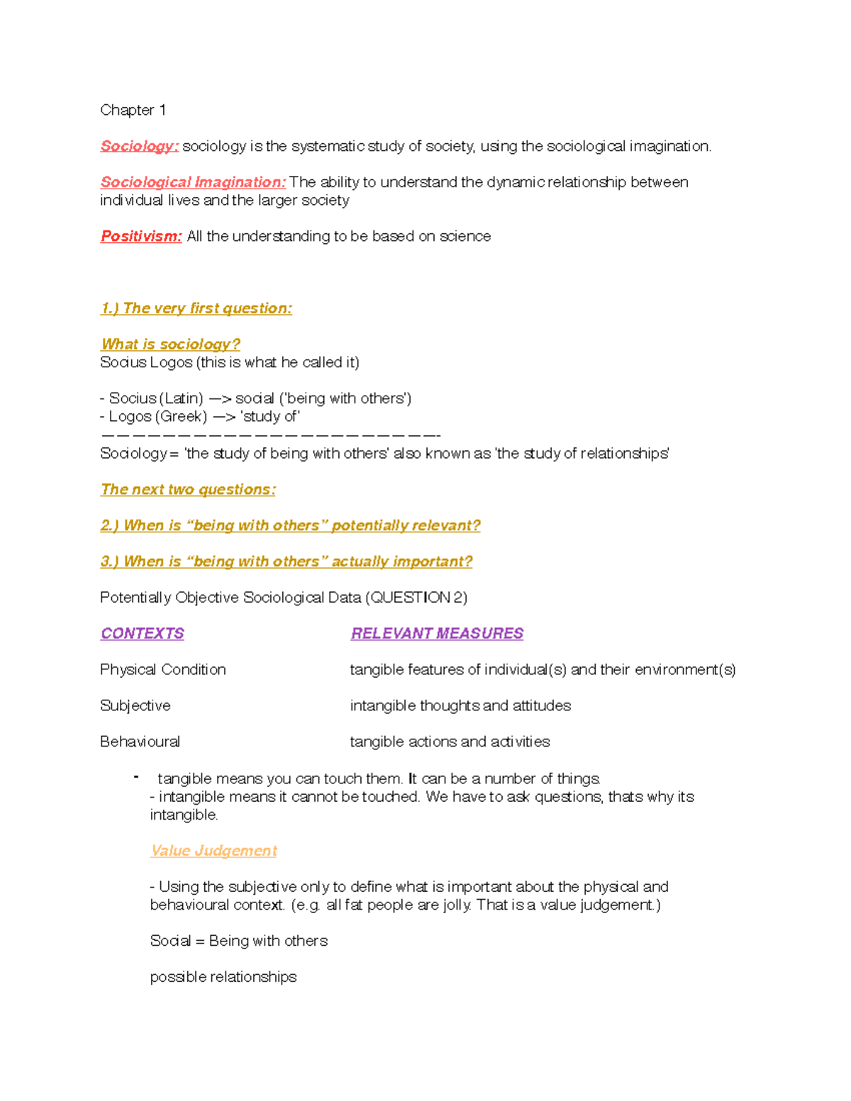Sociology Ch 1-3 - Chapter 1 Sociology: sociology is the systematic ...
