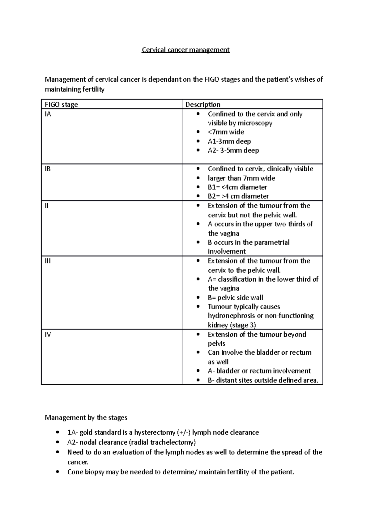 Figo stages and cervial cancer - Cervical cancer management Management ...