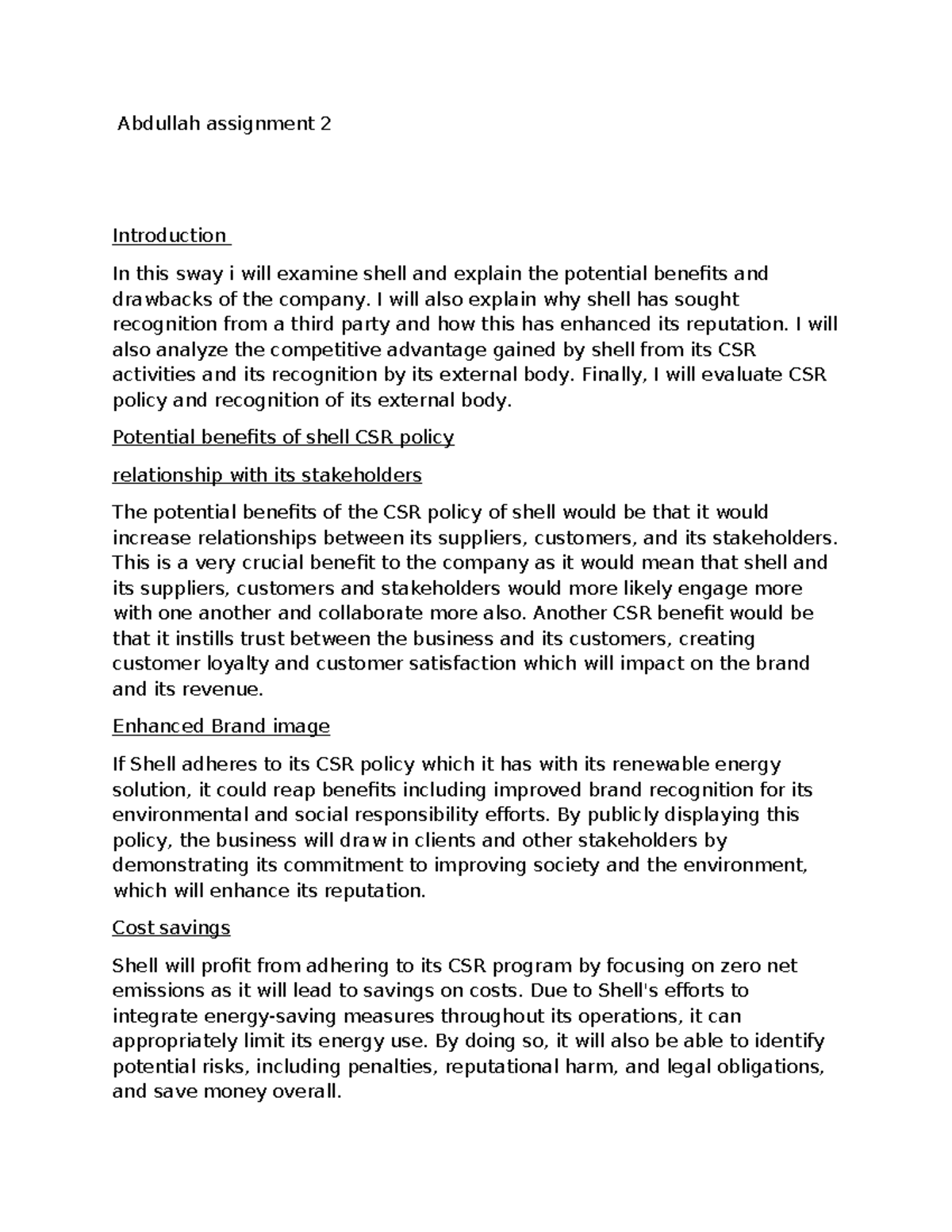 Abdullah assignment 2 sway - Abdullah assignment 2 Introduction In this ...