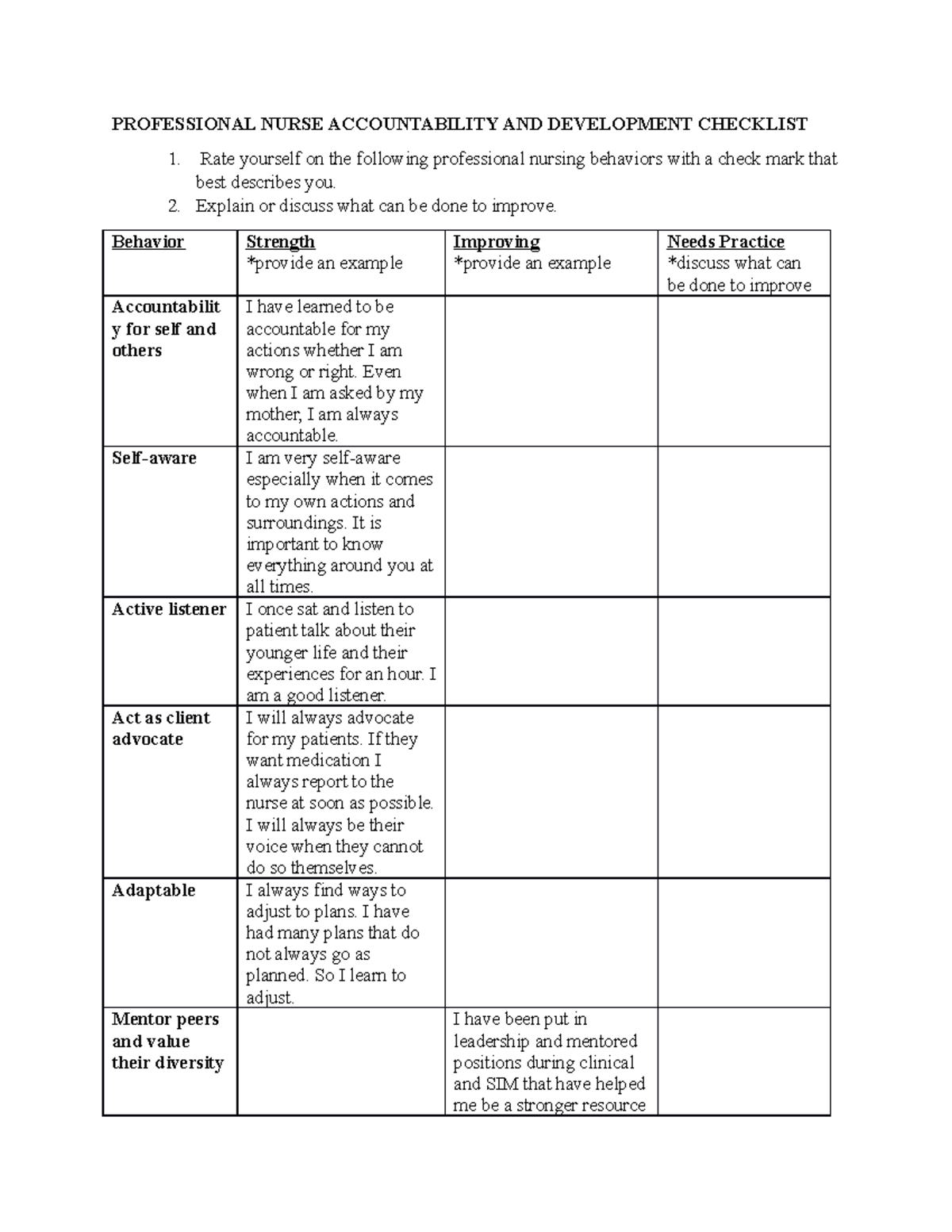 Professional+ Nurse+ Accoutnability+AND+ Development+ Checklist copy ...