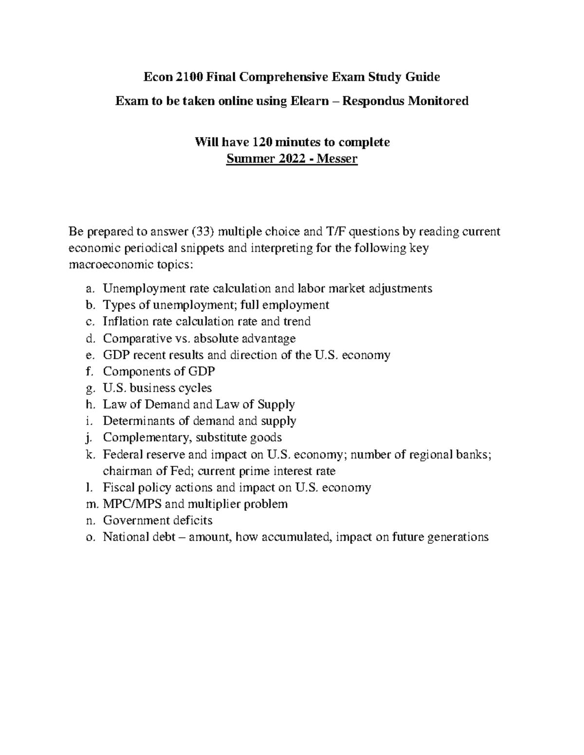 Econ 2100 Final Study Guide M22 - Econ 2100 Final Comprehensive Exam ...