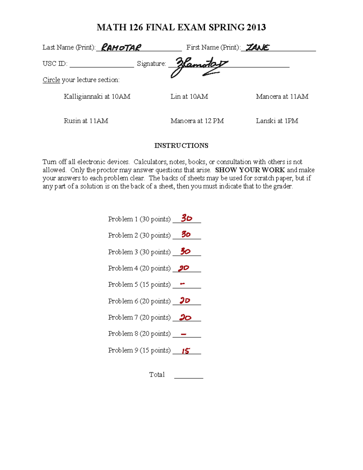 126Final Spring 2013 - Practice work - MATH 126 FINAL EXAM SPRING 2013 ...