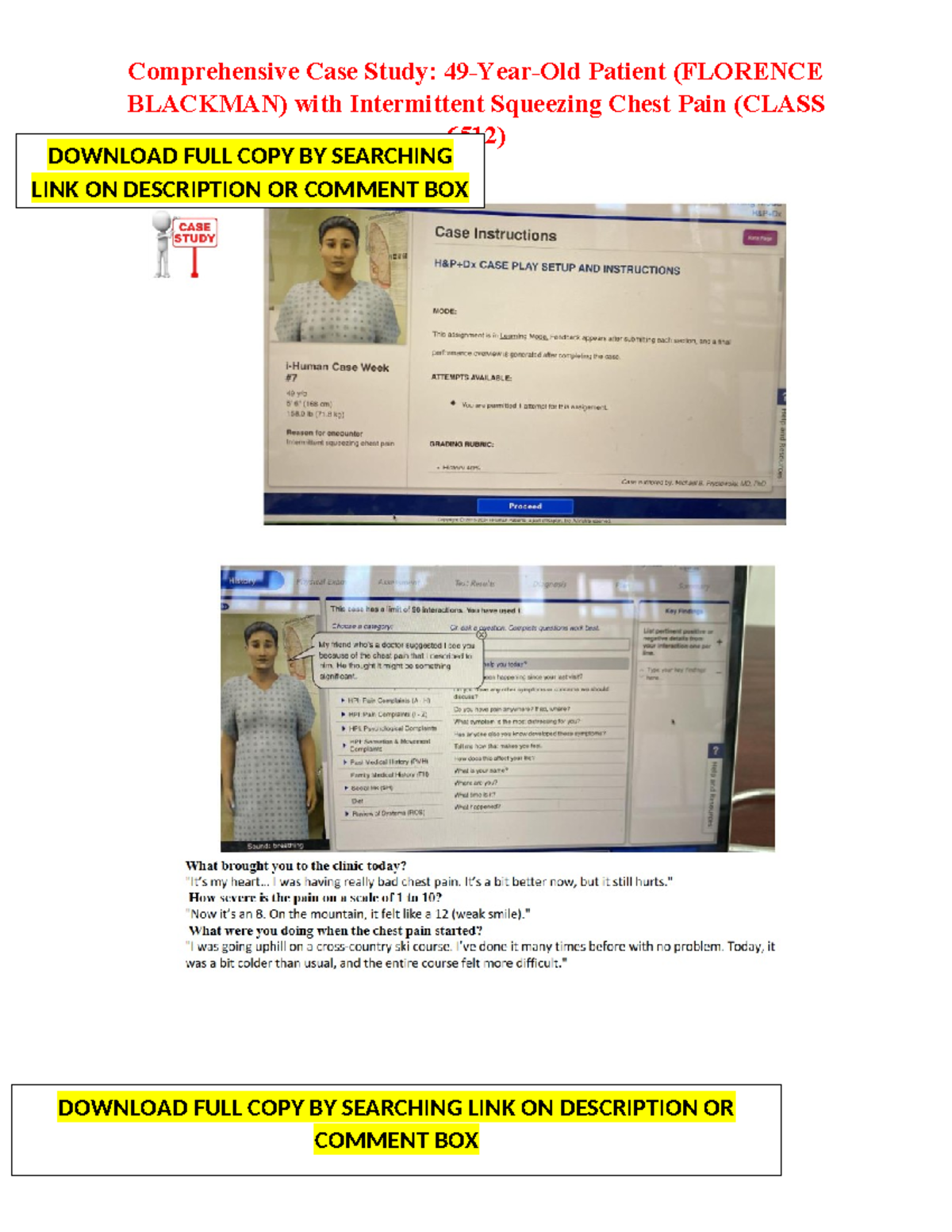 I Human CASE WEEK #7 49-YEAR OLD Patient Reason FOR Encounter ...