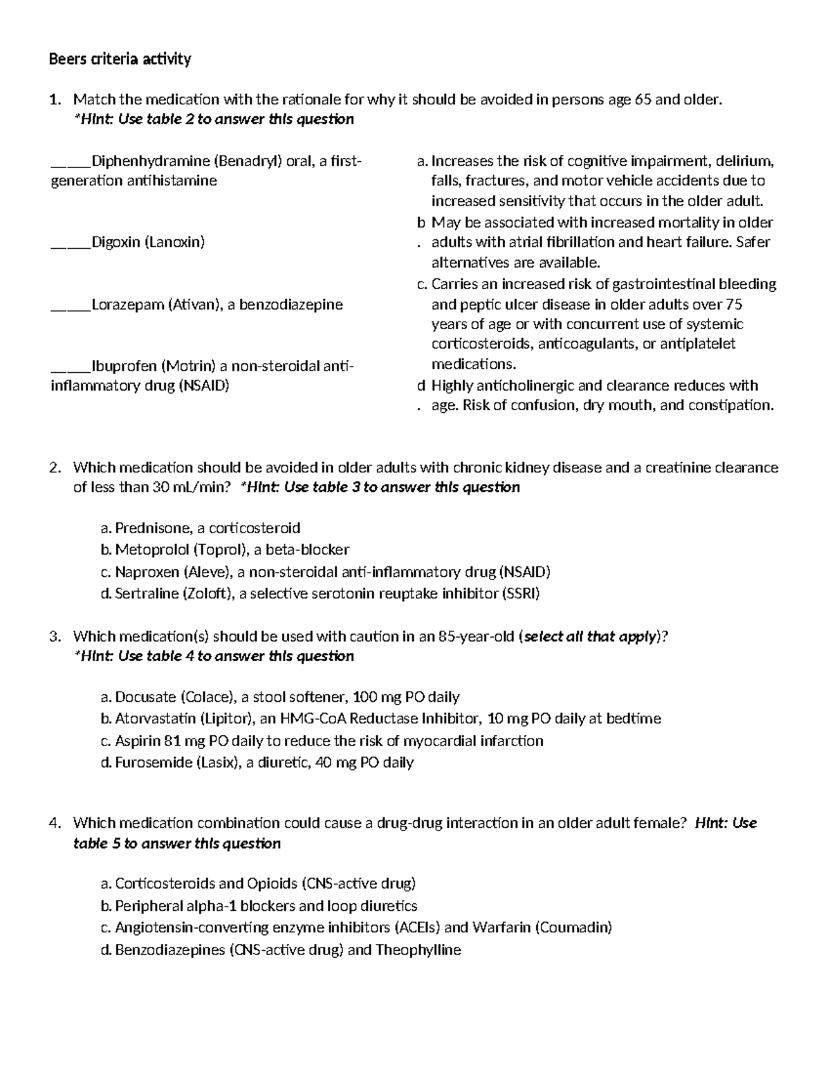 Beers criteria activity revised update 2023 - Beers criteria activity ...