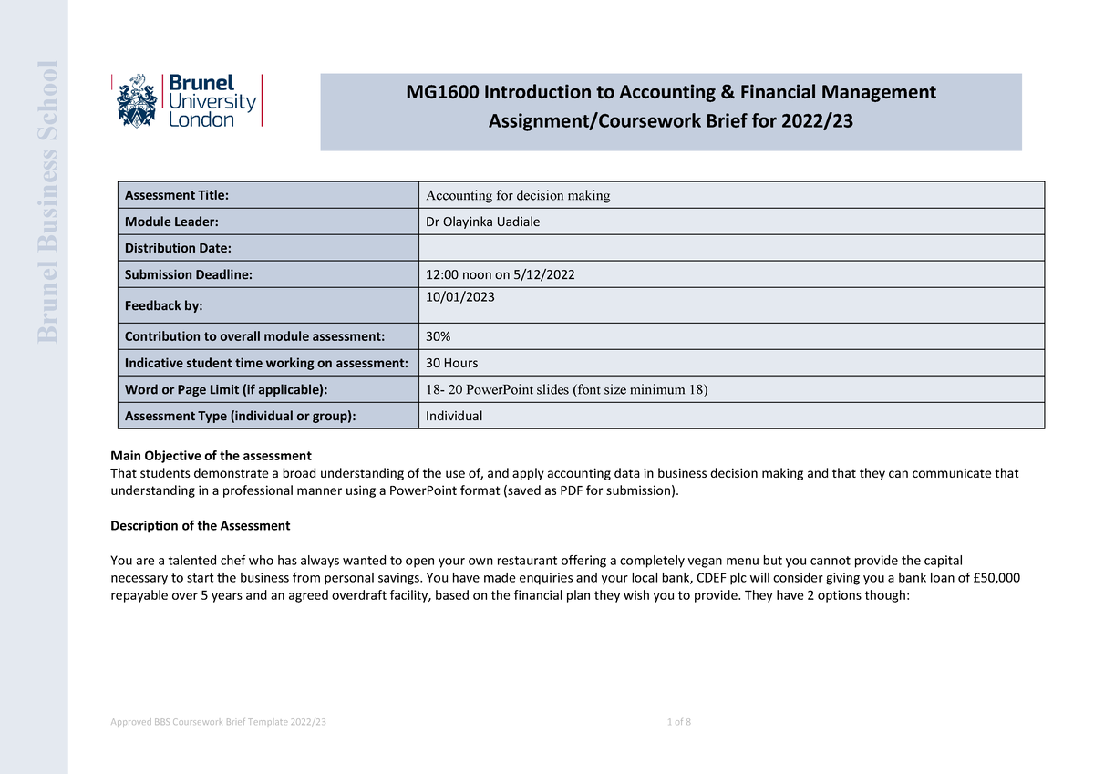 brunel electronic coursework cover sheet