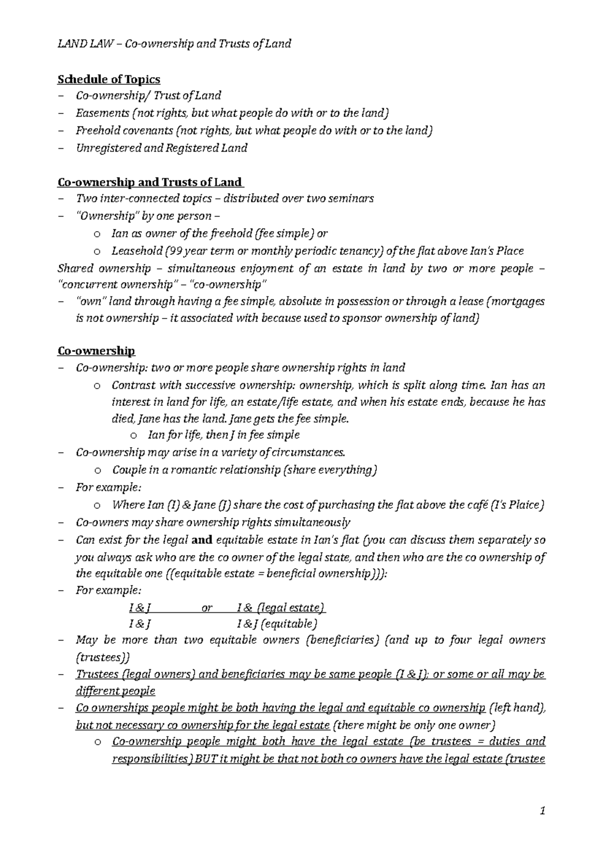 Co-ownership and Trusts of Land - LAND LAW – Co-ownership and Trusts of ...
