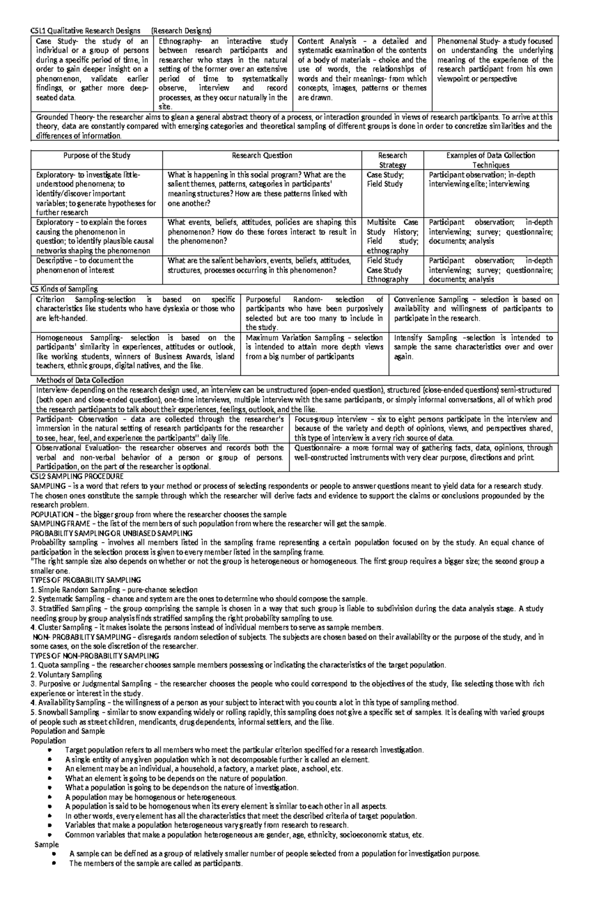 EAPP Notes on Sampling and Data Collection - C5L1 Qualitative Research ...