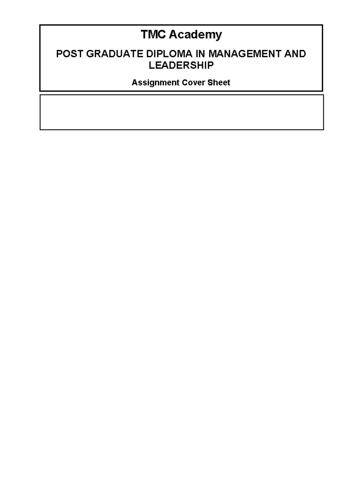 Management & Leadership assignment - Assignment Received By: Date: TMC ...