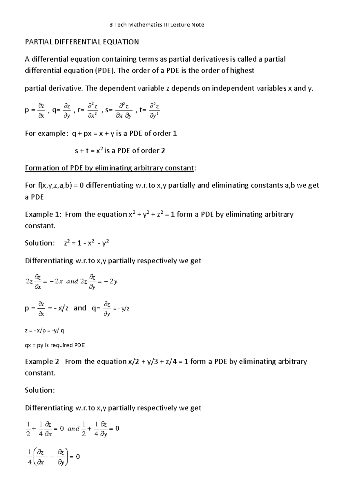 Lecture 1426865066 - Notes for partial differential equations - PARTIAL ...