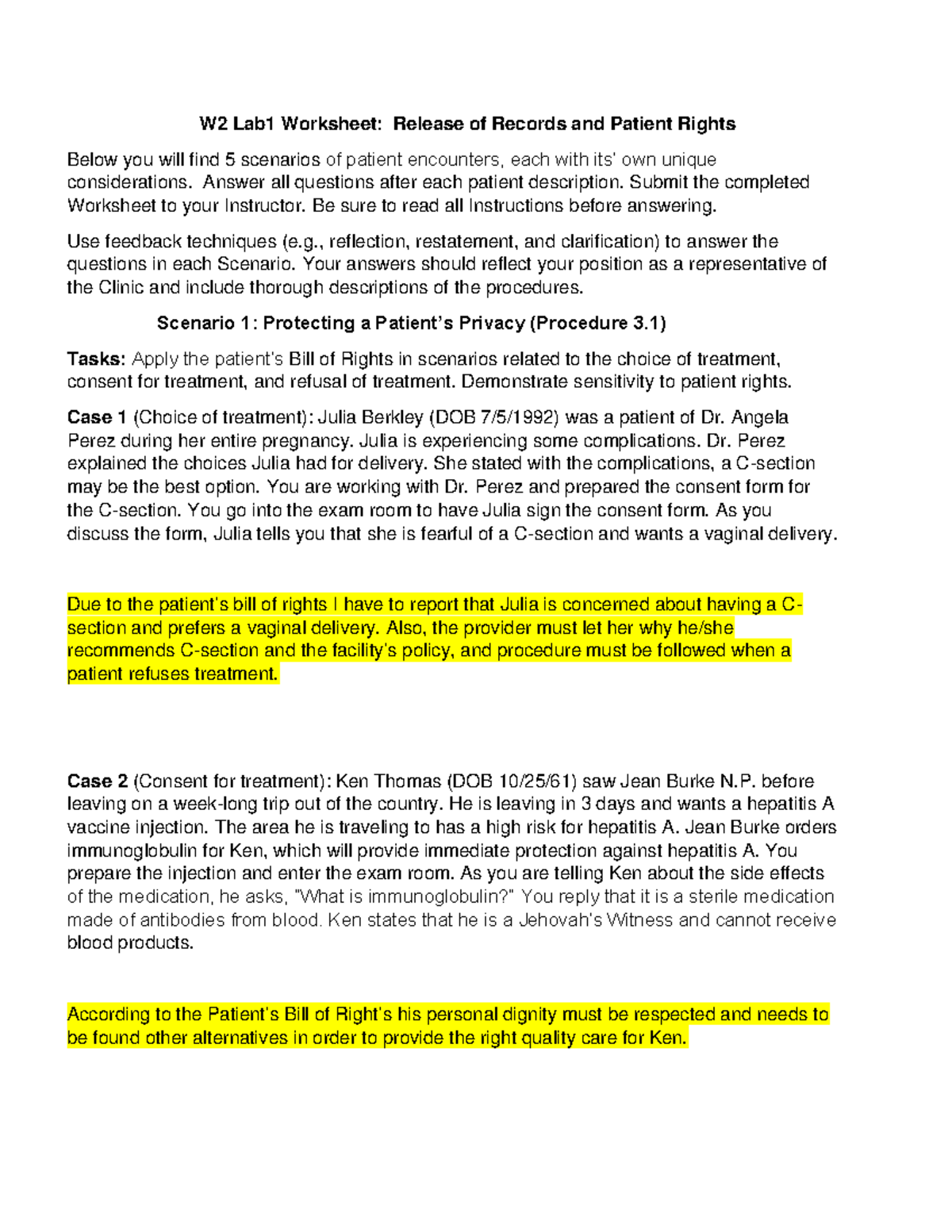 MOA110 W2 Lab - N/A - W2 Lab1 Worksheet: Release Of Records And Patient ...