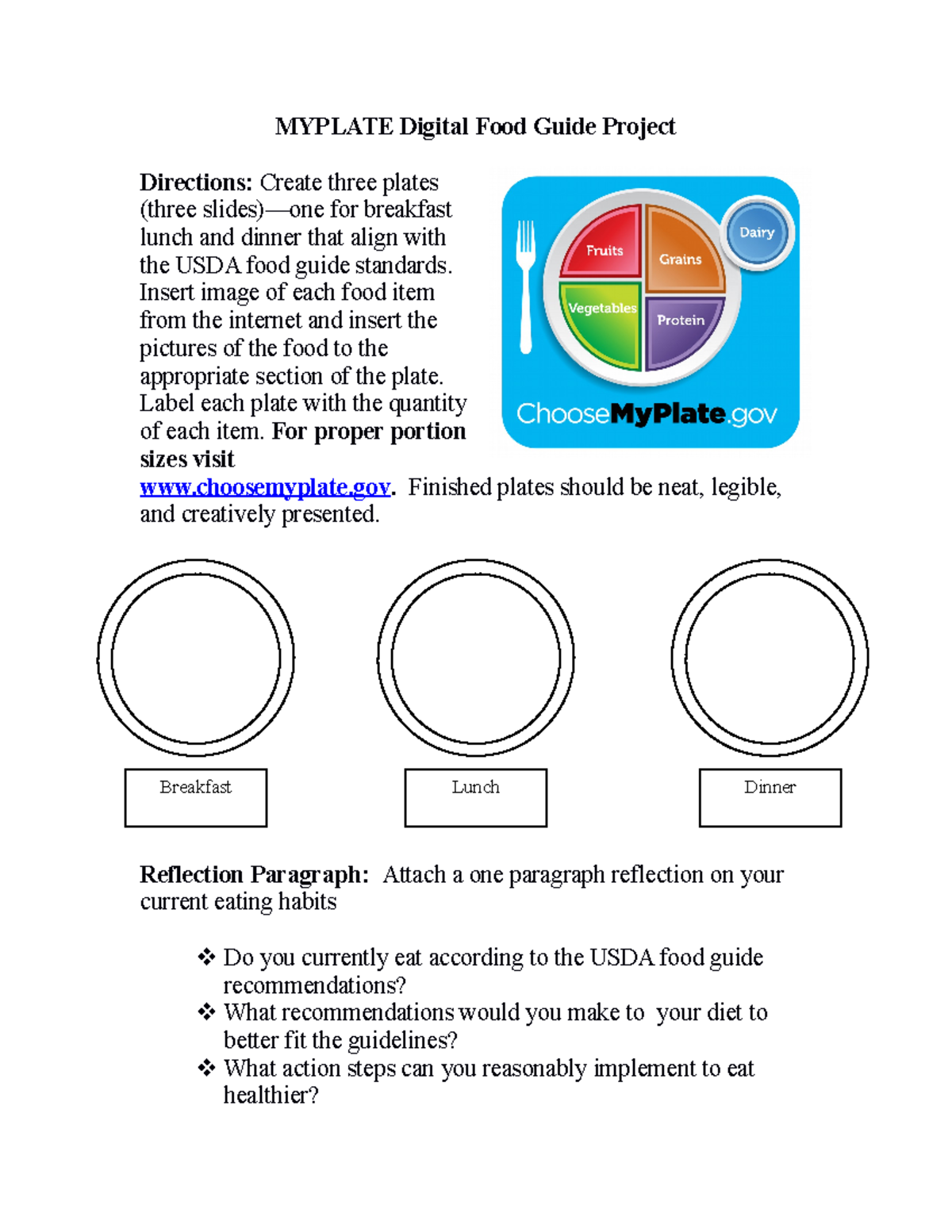 Myplate 22 - Knpi - MYPLATE Digital Food Guide Project Directions ...