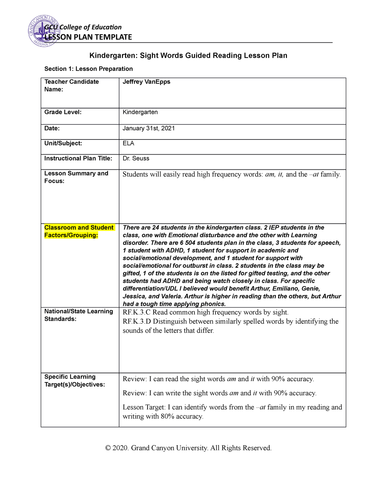 differentiating literacy lesson plan assignment