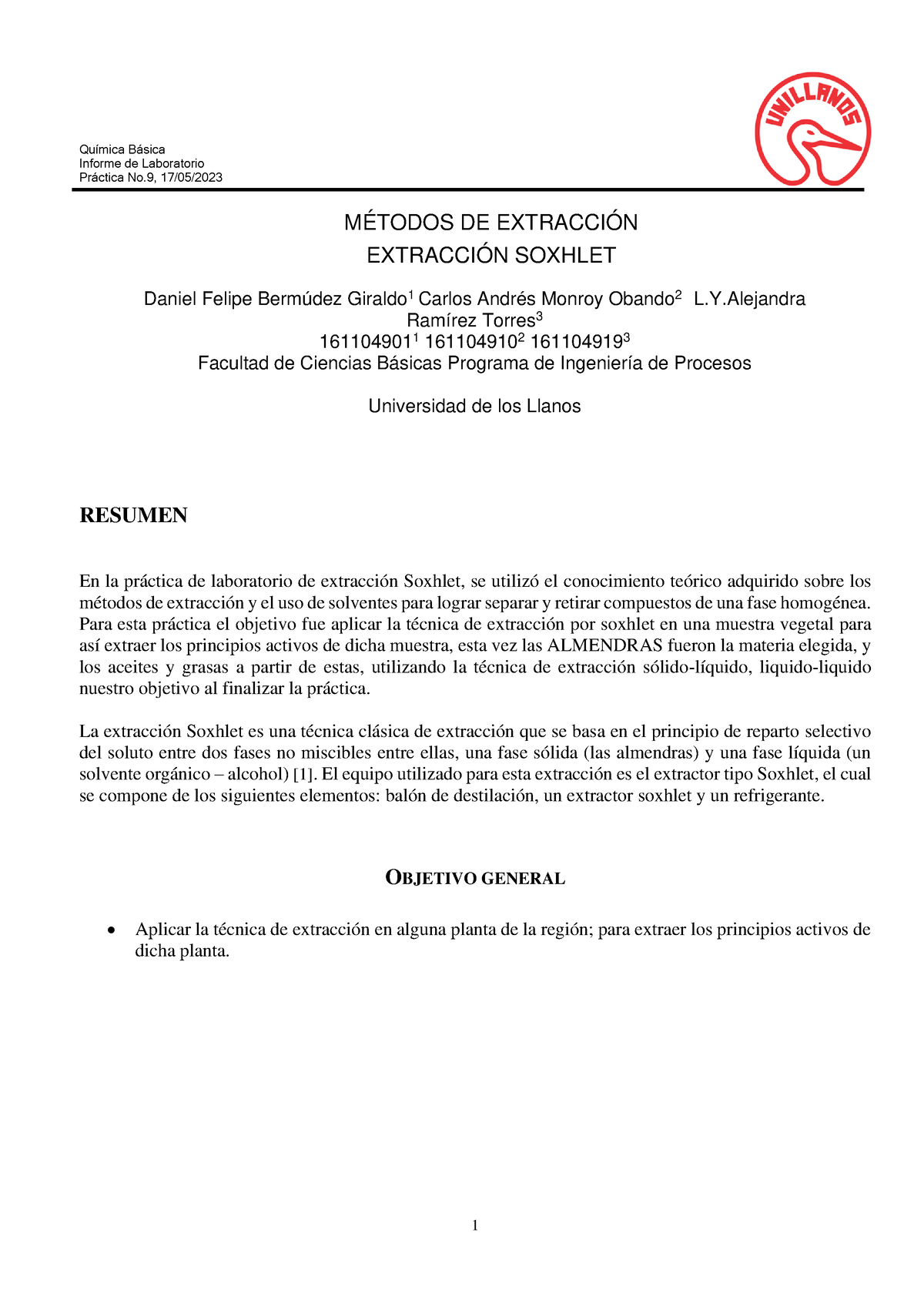 Informe N°9 Extracción Soxhlet - Química Básica Informe De Laboratorio ...