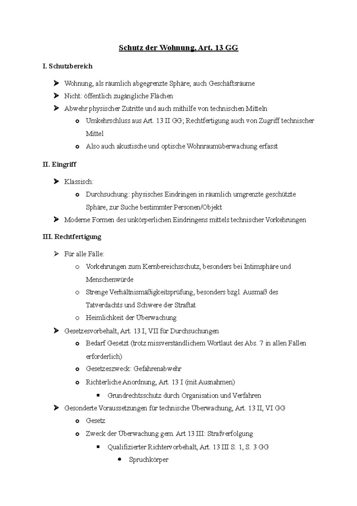Schutz der Wohnung, Art. 13 GG - Schutz der Wohnung, Art. 13 GG I ...