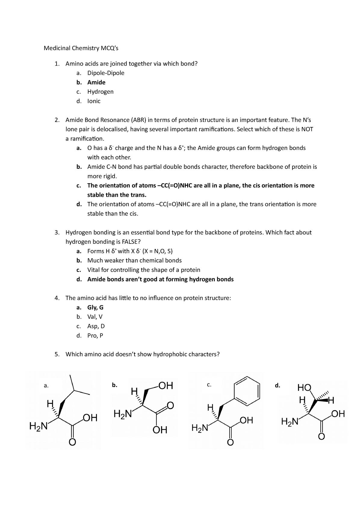 Tutorial Work 217 Questions And Answers Mcq S Medicinal Chemistry Mcq Amino Studocu