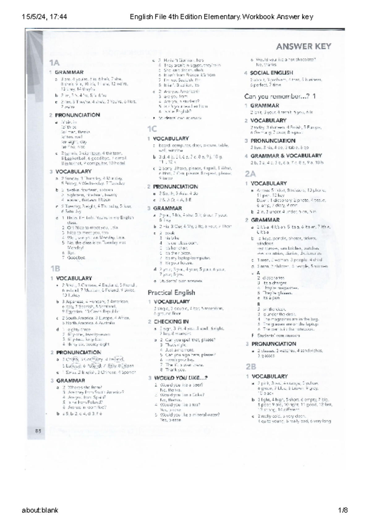 English File 4th Edition Elementary. Workbook Answer key hola2 ...
