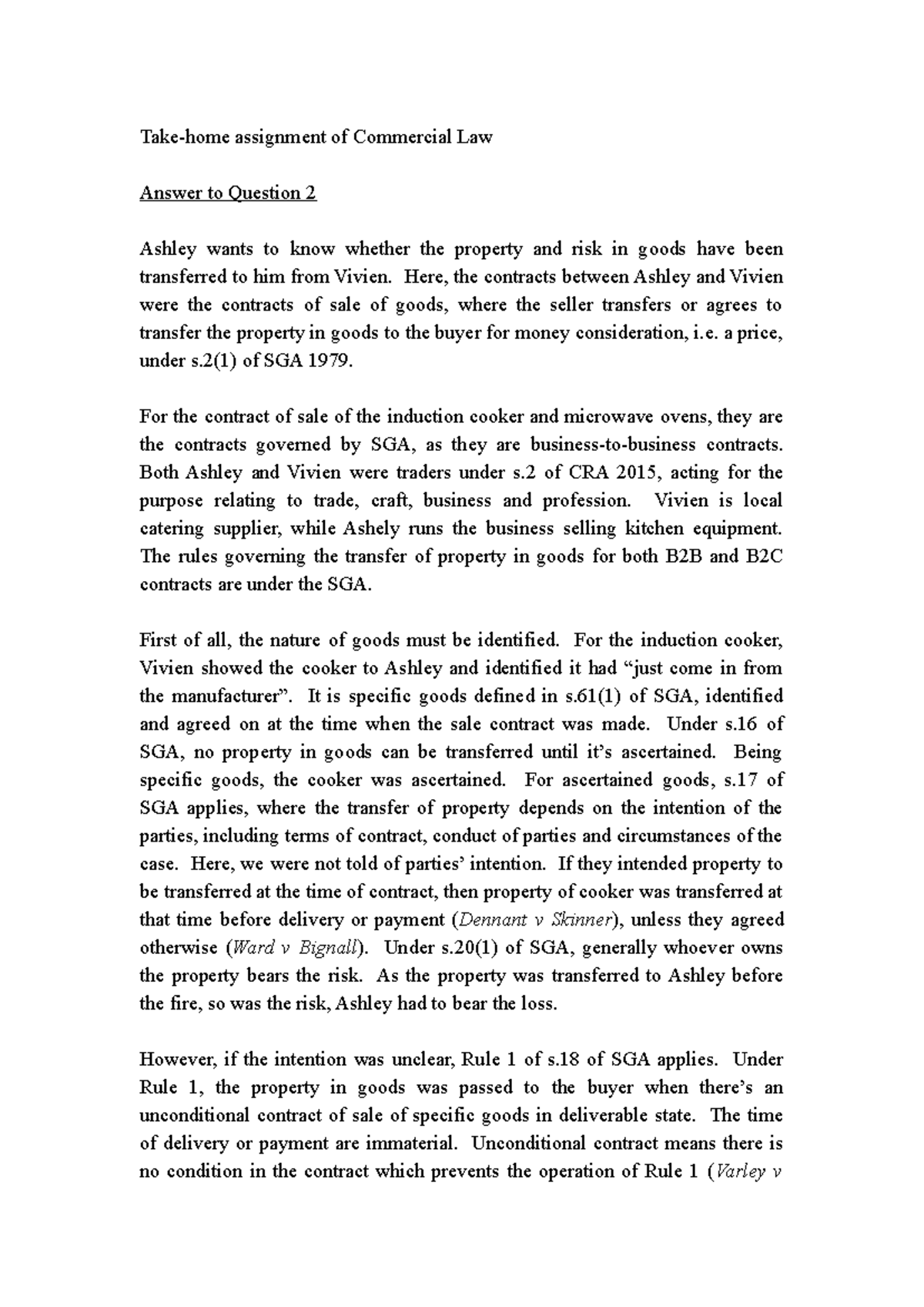 Take-home assignment of contract law - Take-home assignment of ...