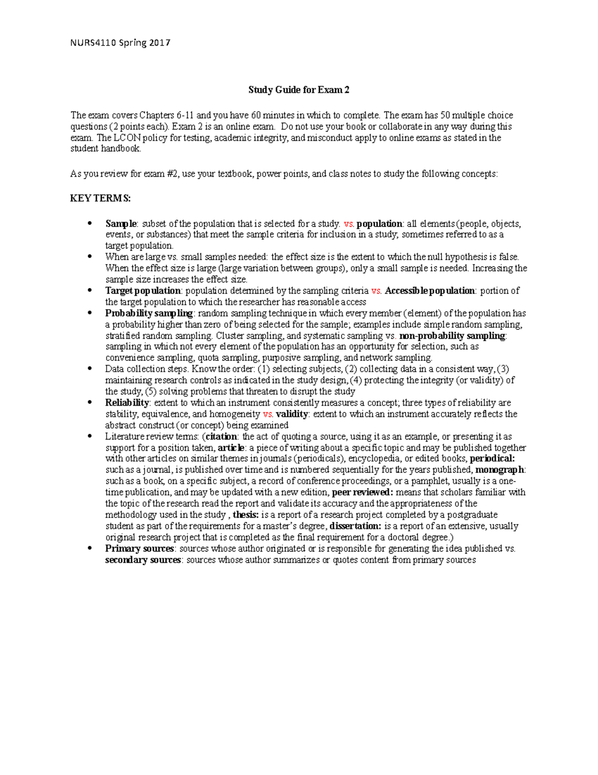 Exam 2 Study Guide spring 2017-2 - Study Guide for Exam 2 The exam ...
