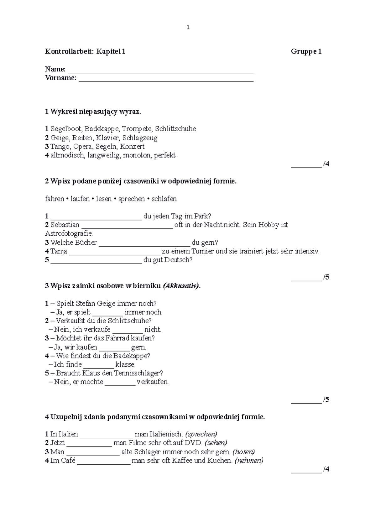 Sprawdzian Z Niemieckiego 1 Liceum www.studocu.com