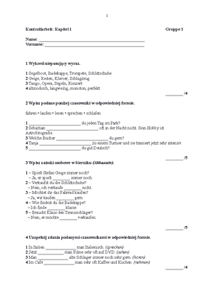 Sprawdzian Z Języka Niemieckiego Klasa 6 Ich Und Du www.studocu.com