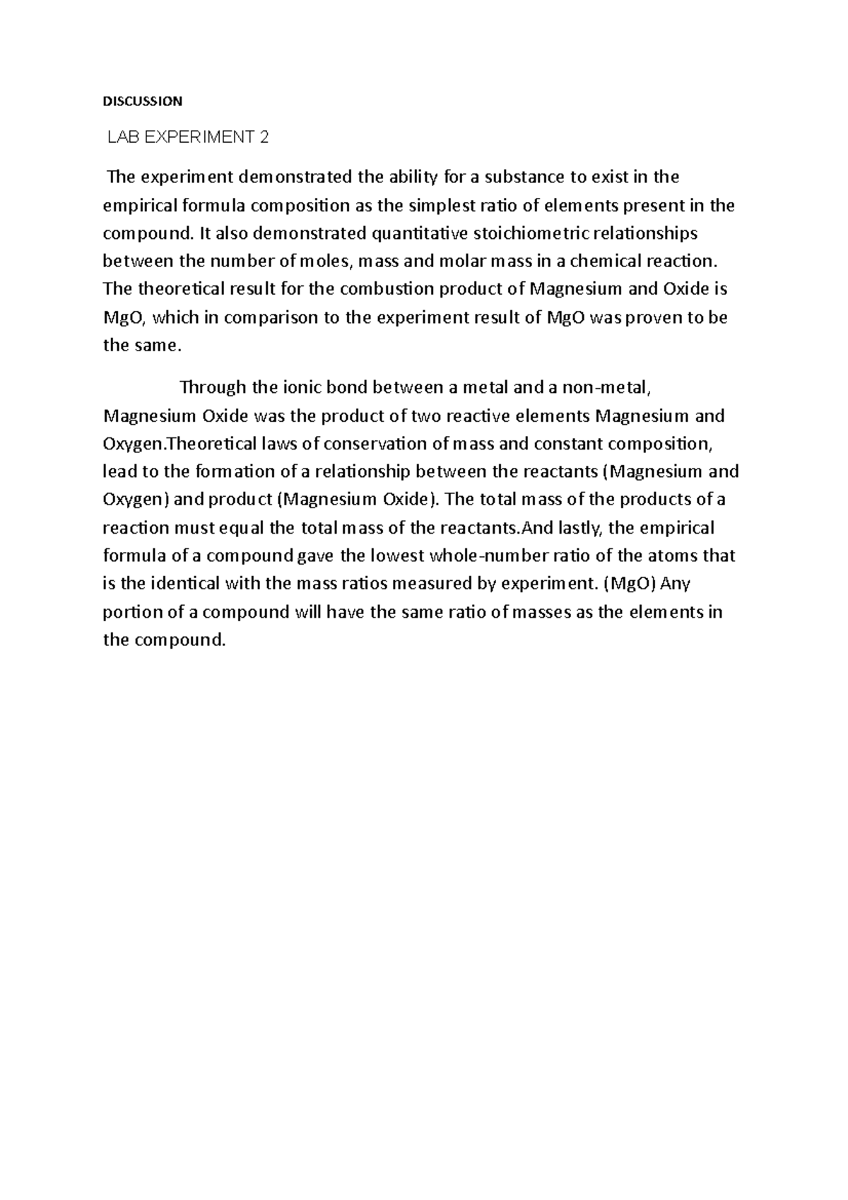 lab experiment discussion