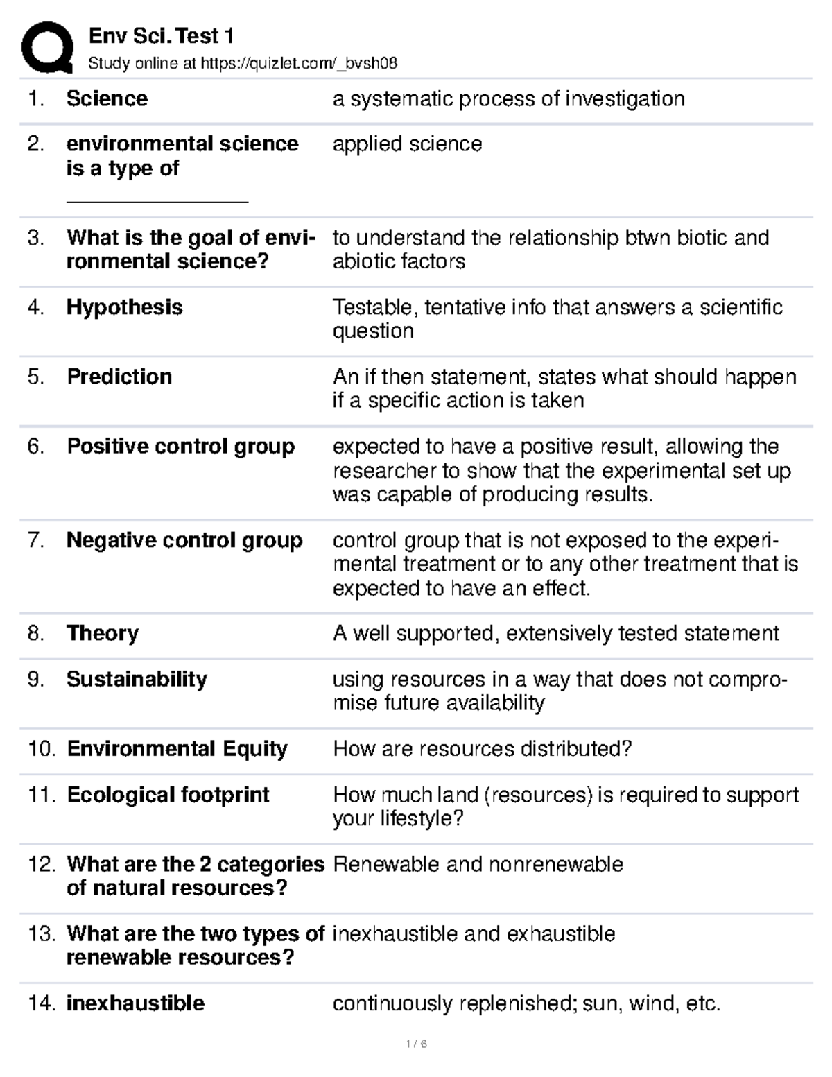 Environmetal Science Test 1 - Study online at quizlet/_bvsh Science a ...