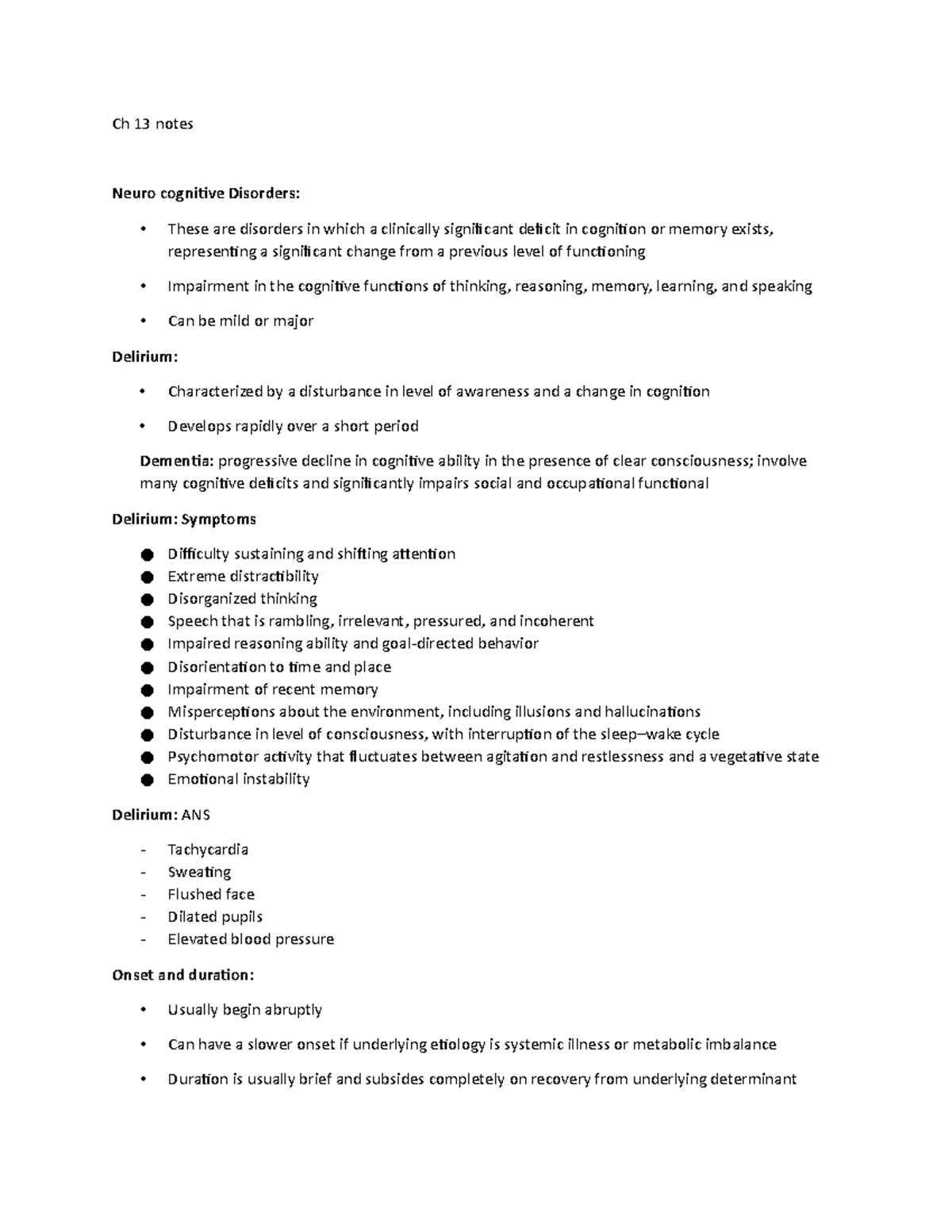 Ch 13 notes - Ch 13 notes Neuro cognitive Disorders : These are ...