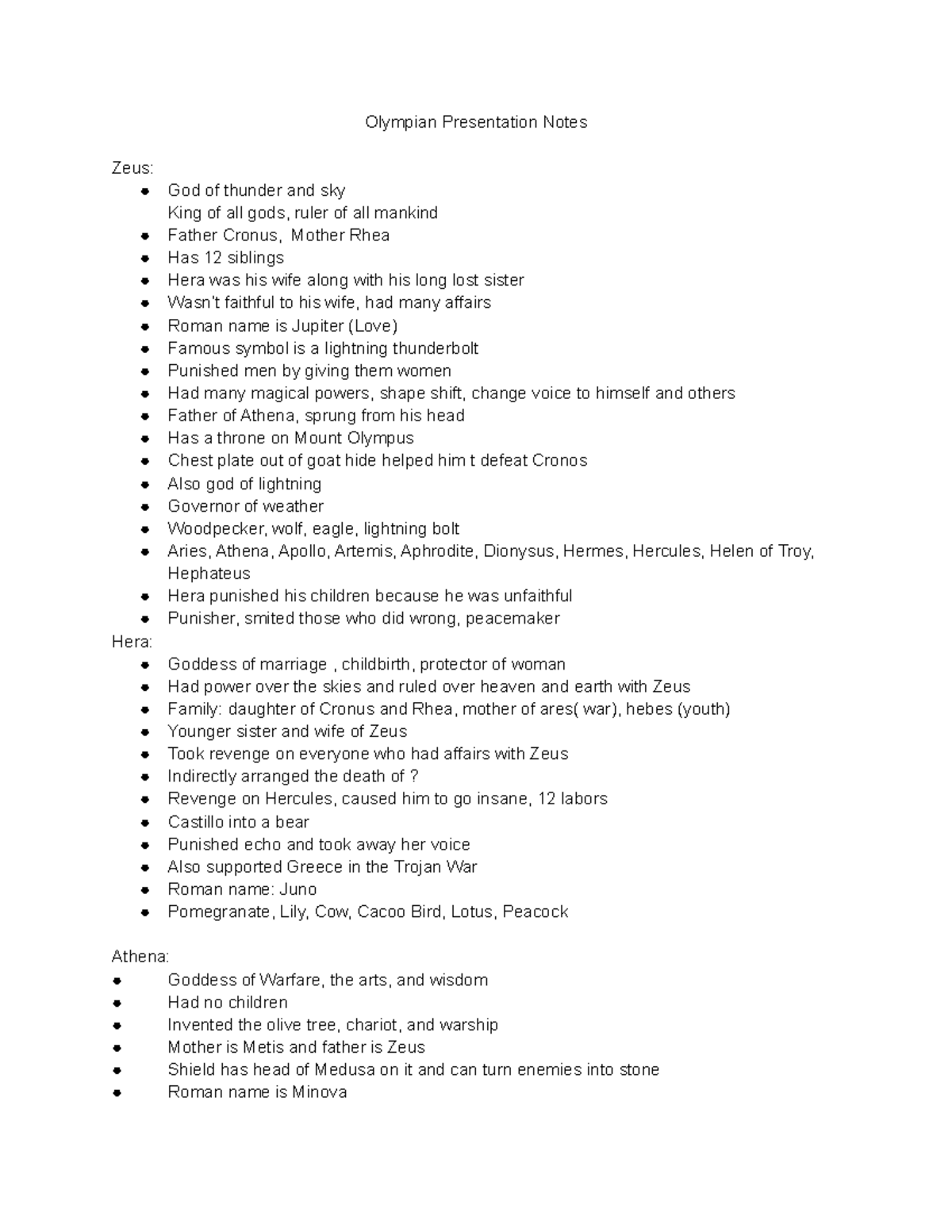 Olympians Notes - For the Olympian Gods/Goddesses - Olympian ...
