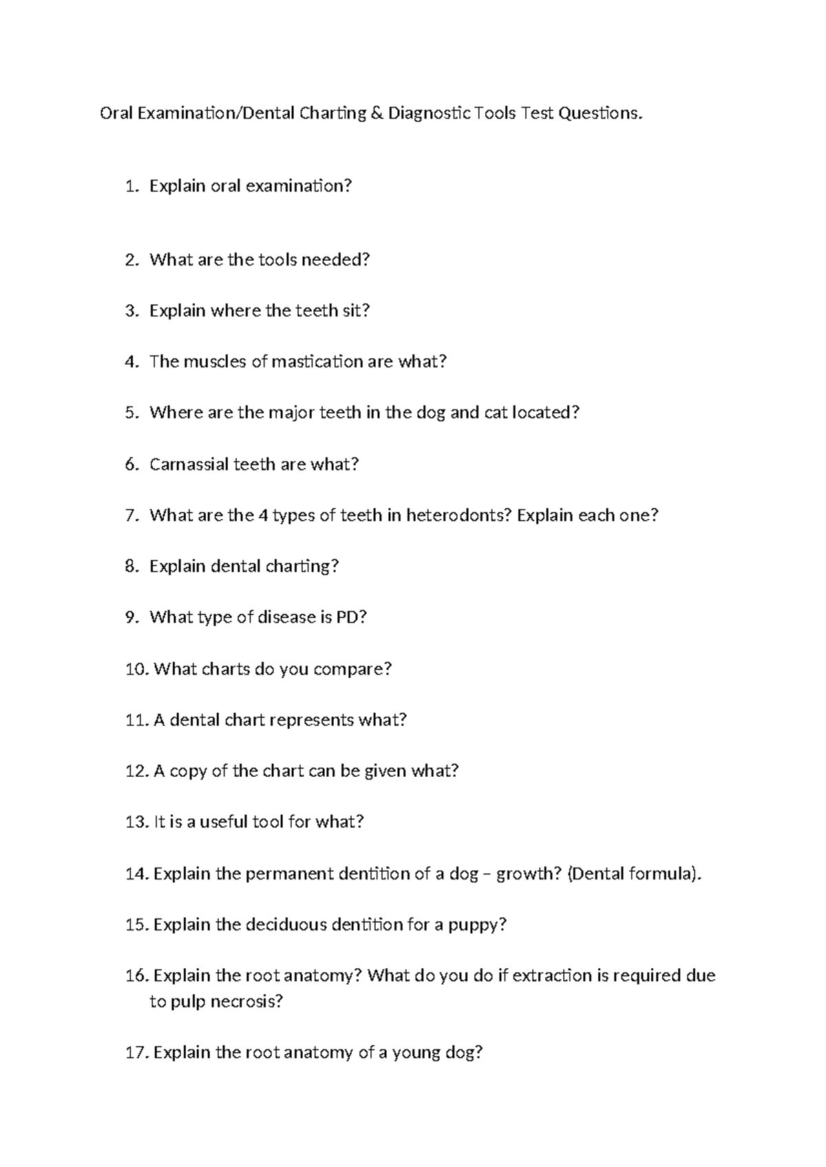 Oral Examination - Dental Charting & Diagnostic Tools Test Questions ...