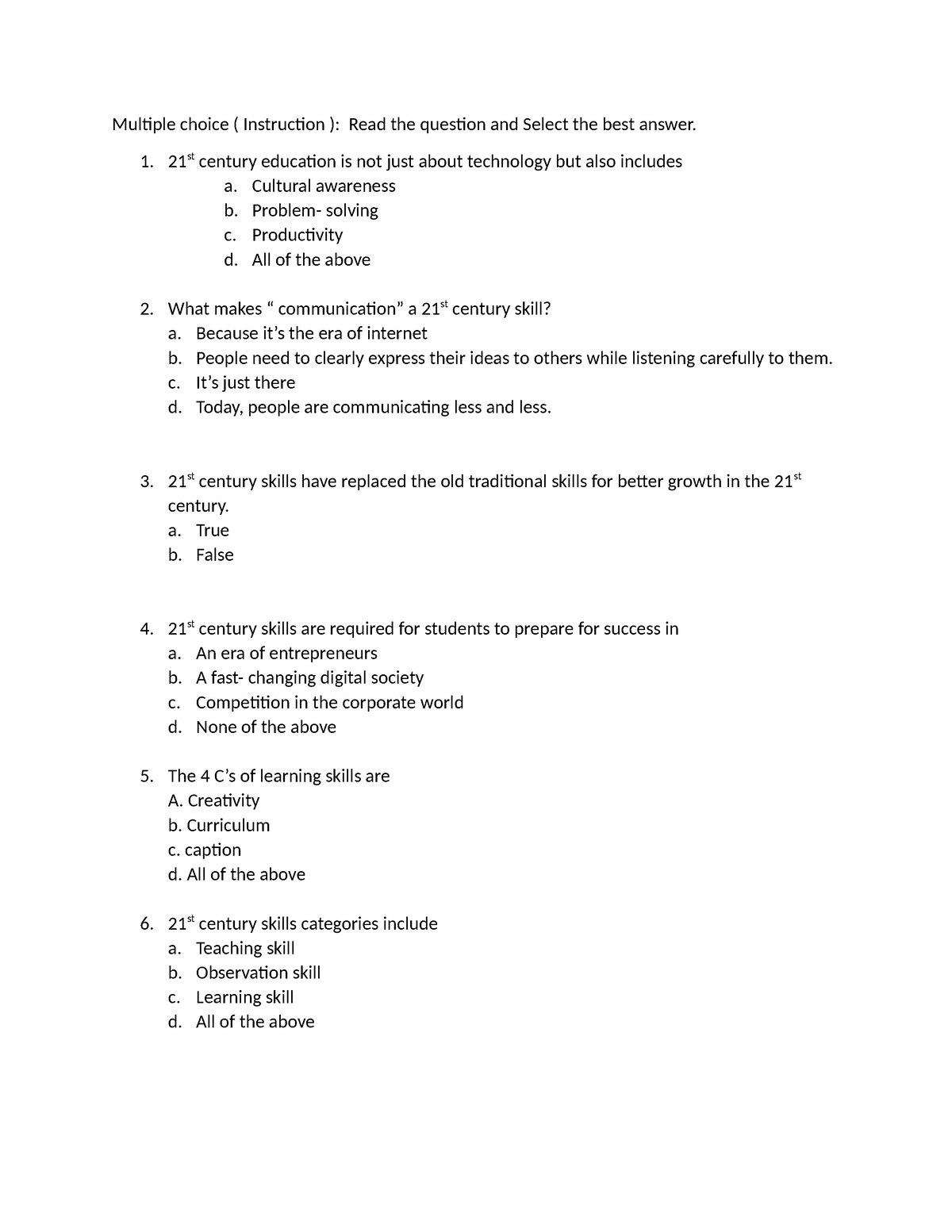 EDUC-10-QUIZ - Maoook - Multiple choice ( Instruction ): Read the ...