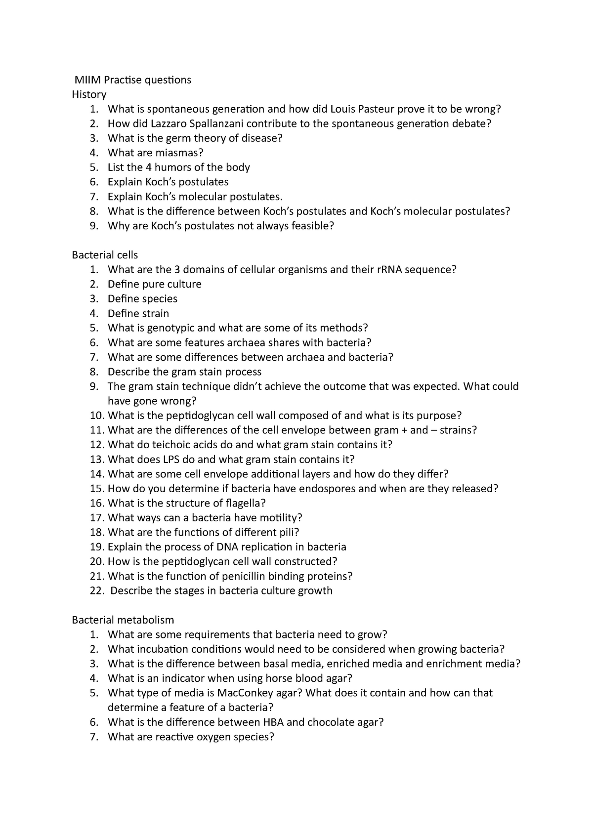 Microbes, Infections and Responses MIIM20002-Practise-questions - MIIM ...