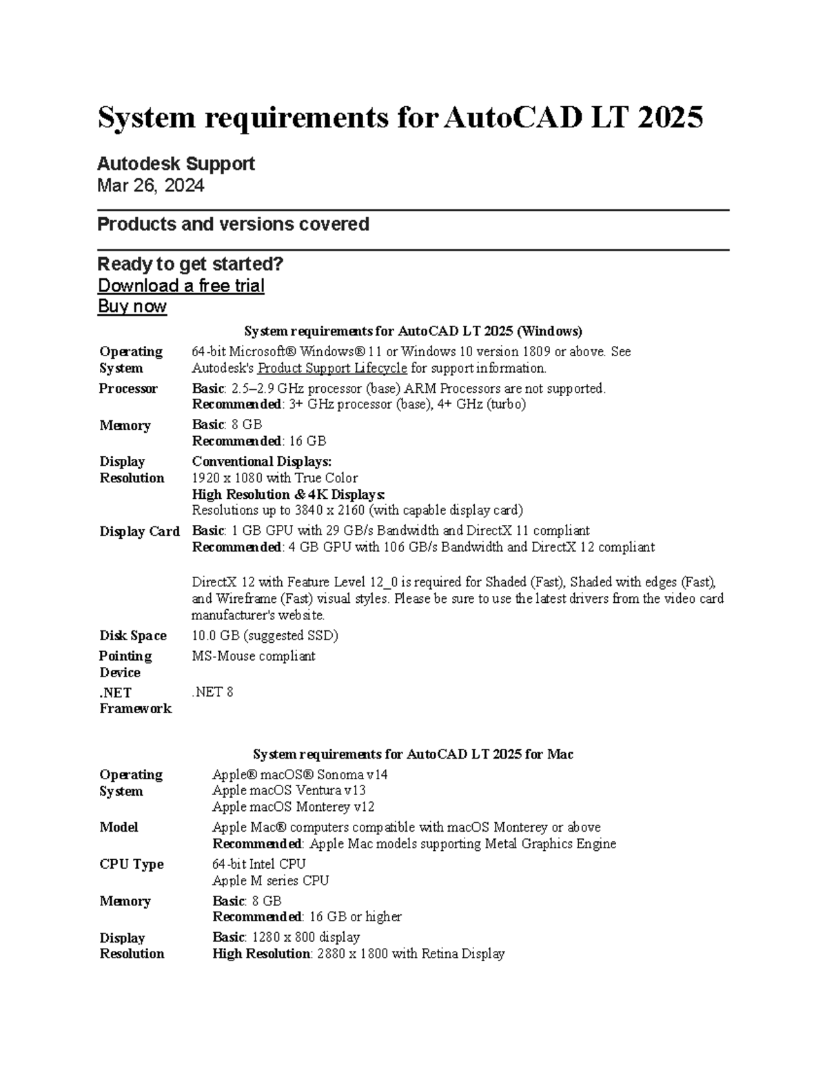 System requirements for Auto CAD software System requirements for AutoCAD LT 2025 Autodesk