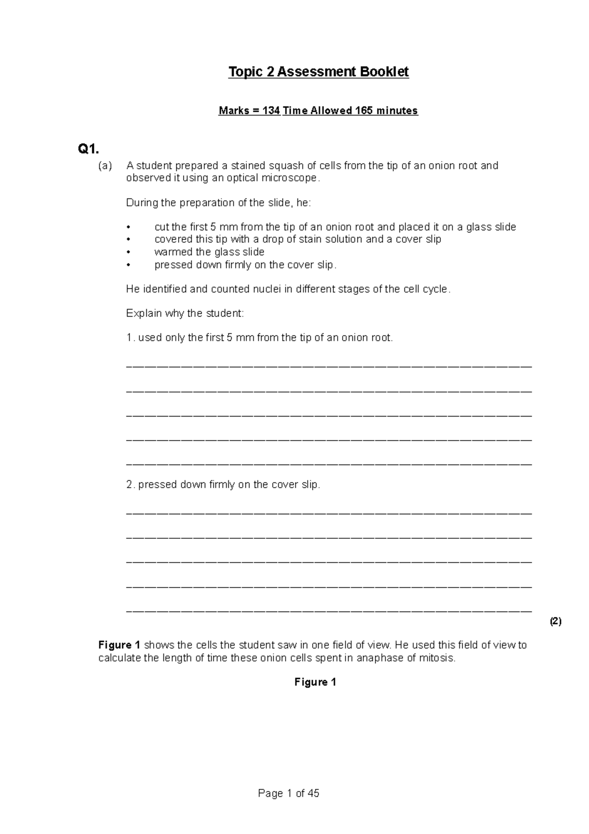 Topic 2 assessment booklet - Topic 2 Assessment Booklet Marks = 134 ...