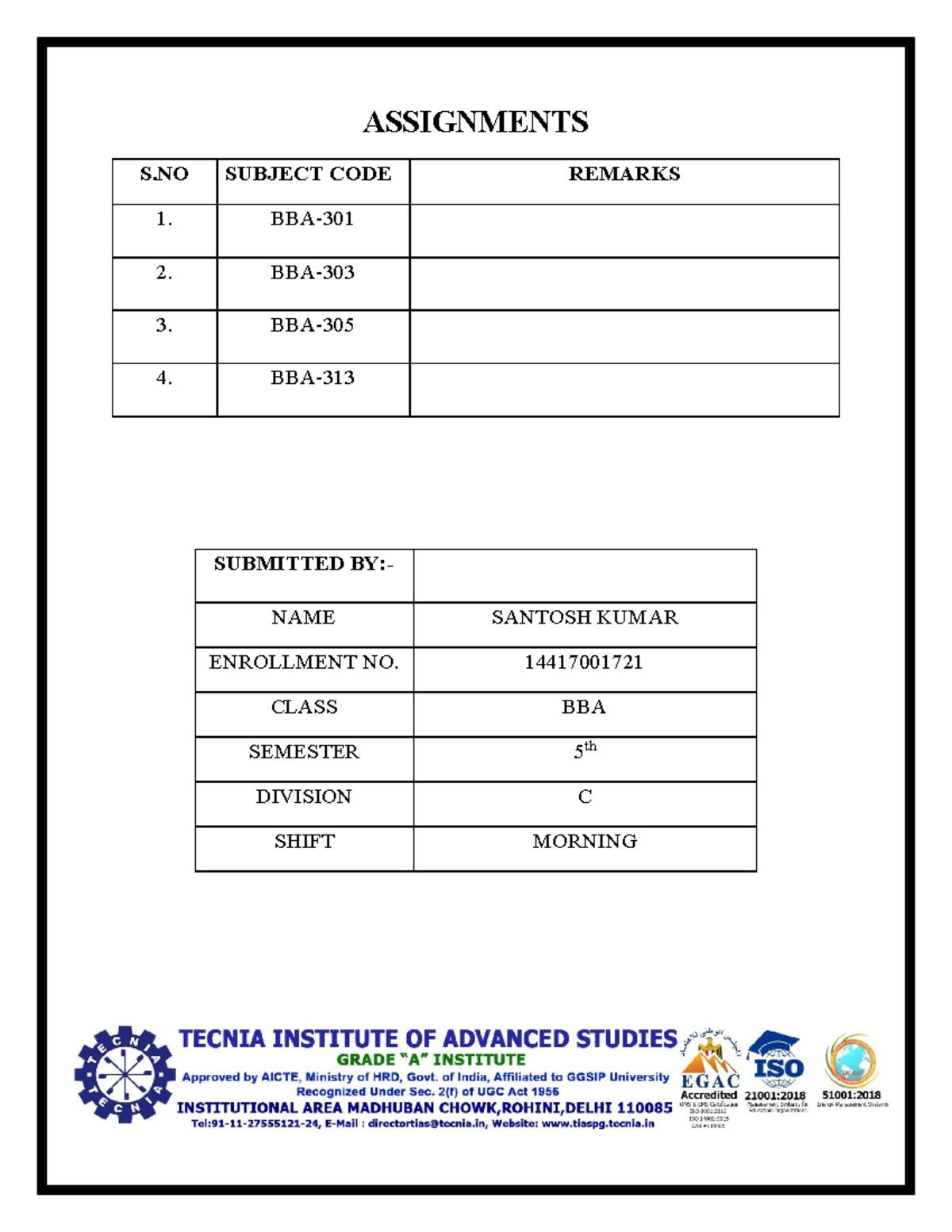 All Assignments Copy Assignments S Subject Code Remarks 1 Bba 301