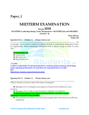 Mgt503 Midterm Paper - Mgt503 FALL _2011 MEGA FILES OF PAPERS AND MCQS ...