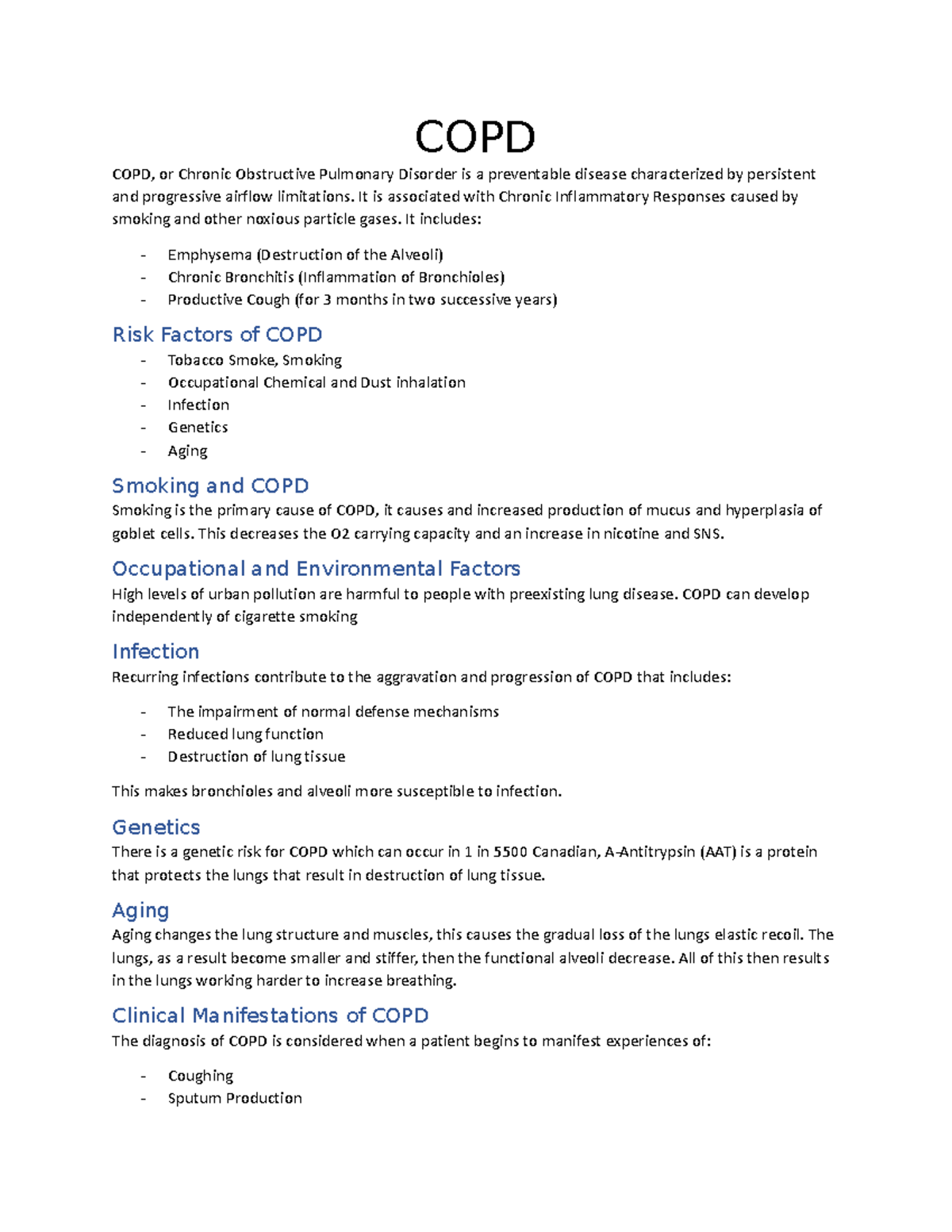 COPD - Lecture Notes - NURS 4506 - Durham College - Studocu