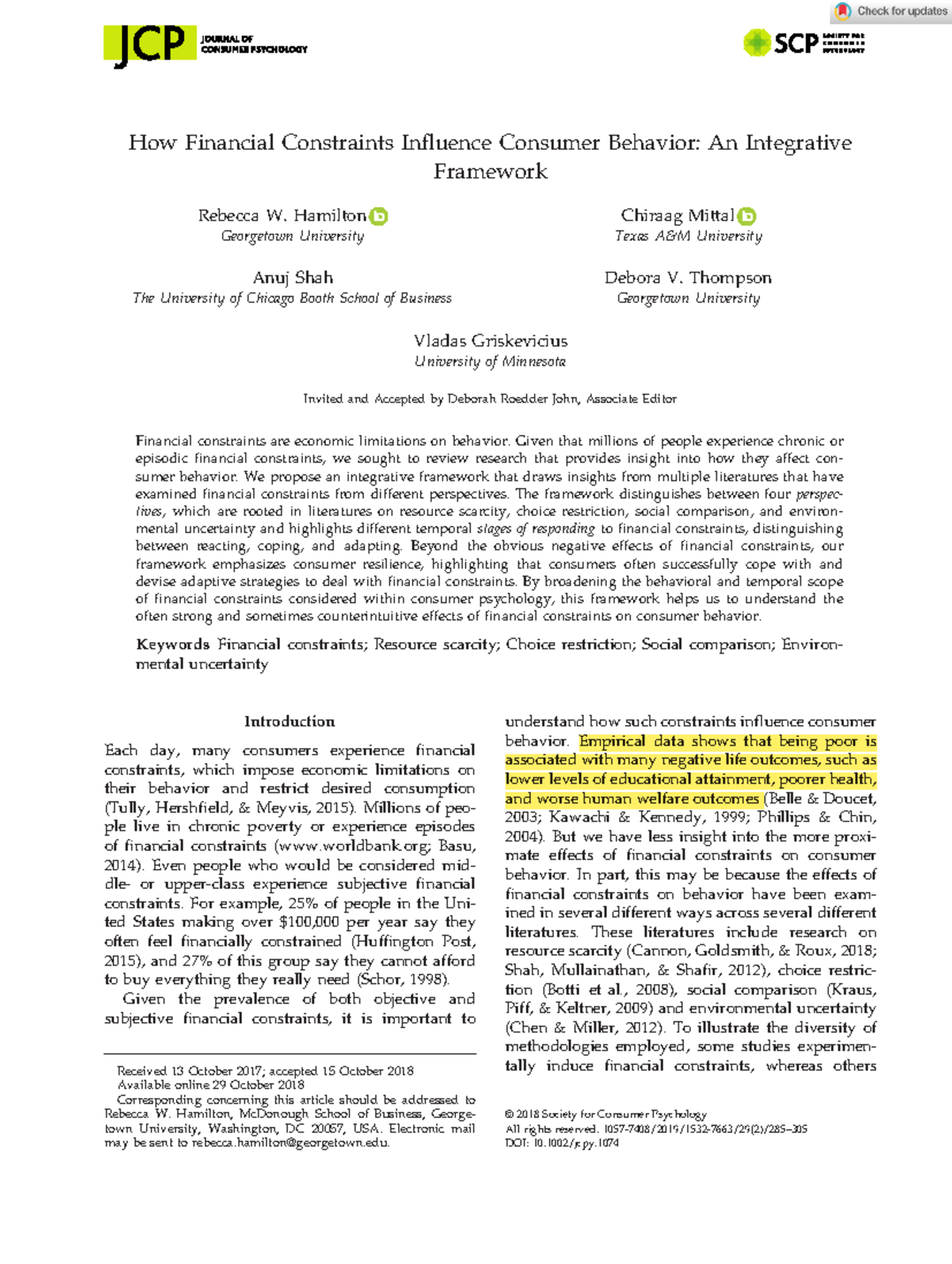 Hamilton 2018 How Financial Constraints Influence Consumer Behavior An ...