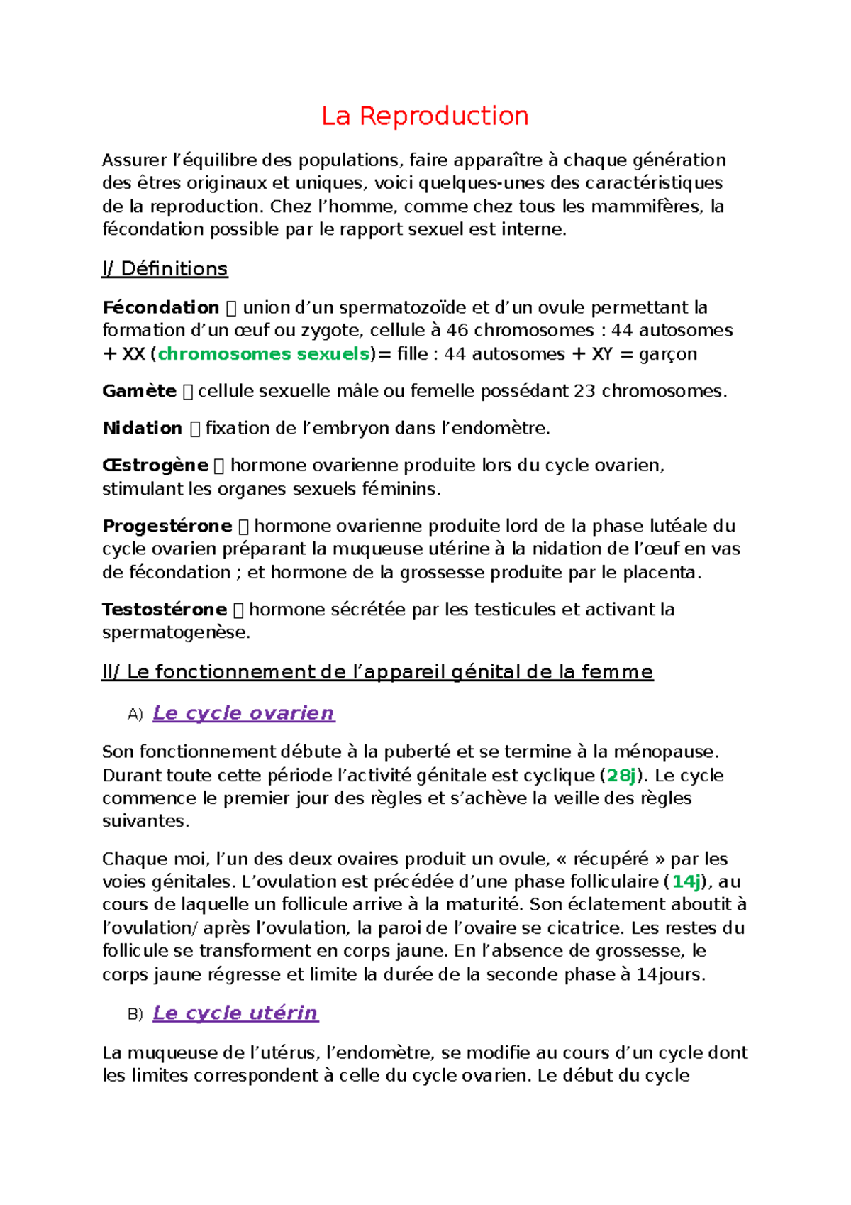 Biologie la reproduction - La Reproduction Assurer l’équilibre des ...
