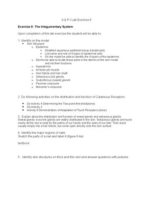 Anatomy and physiology 1 lab exercise 15 and 16 lab document - BSC ...