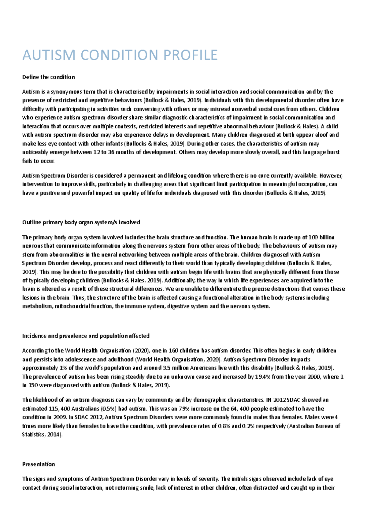 Autism Condition Profile - AUTISM CONDITION PROFILE Define the ...