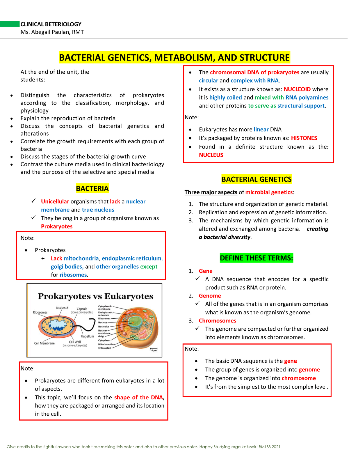 Bacterial Genetics Trans Ms Abegail Paulan Rmt Bacterial Genetics Metabolism And