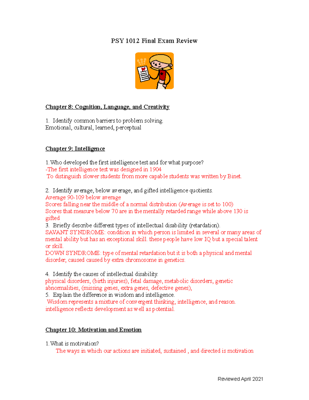 PSY 1012 Final Exam Review - Coon 2022 (1) - PSY 1012 Final Exam Review ...