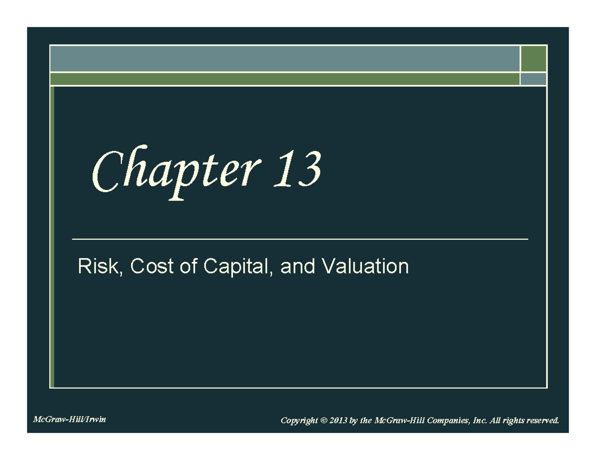 Chapter 13 Ppt Slides Risk Cost Of Capital And Valuation Chapter