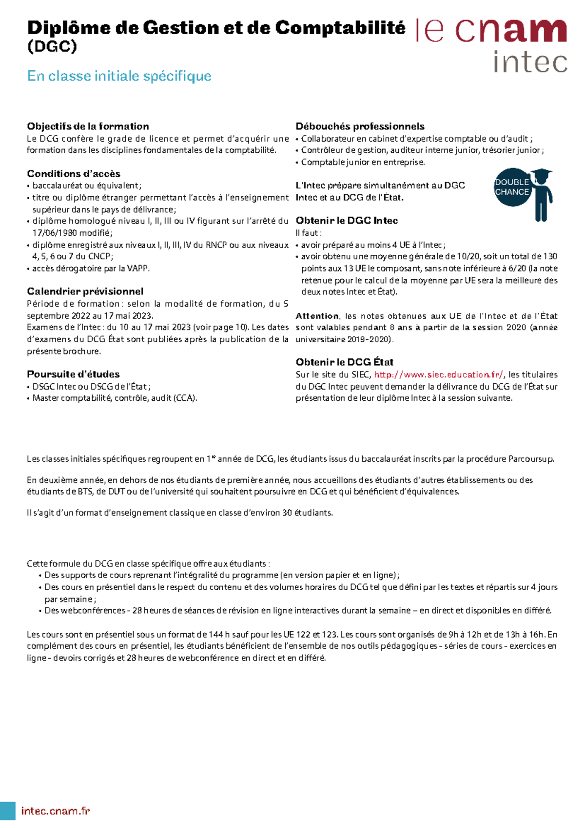 Fiche DCG Classe Sp cifique Intec cnam Dipl me De Gestion Et De 