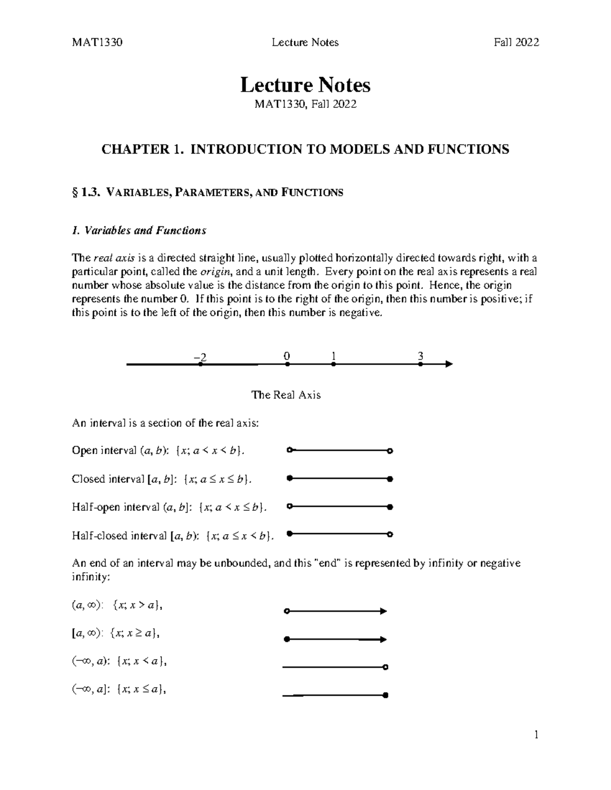 1330Notes F 22-Part 1 - Lecture Notes MAT1330, Fall 2022 CHAPTER 1 ...