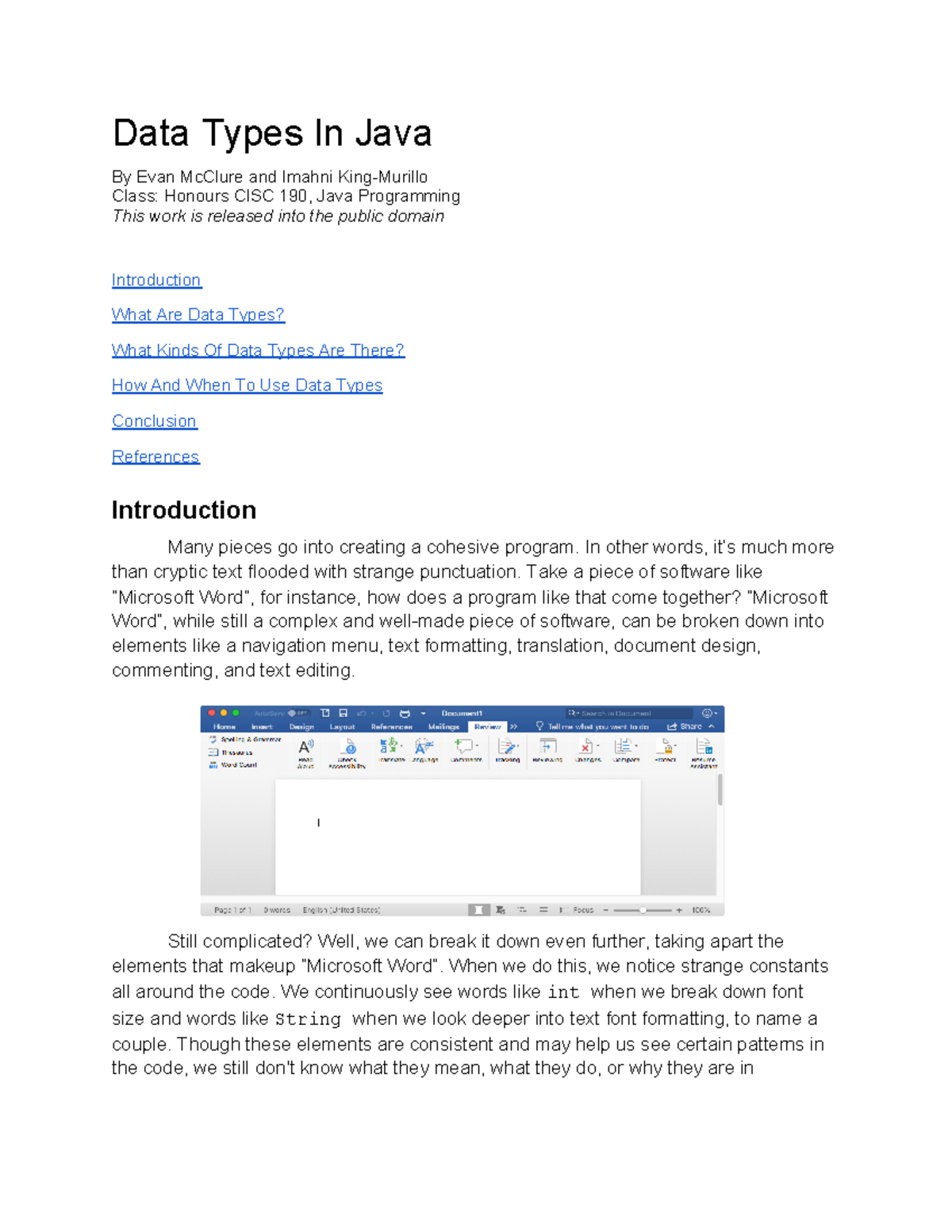 Outline Writing Version 5 - Data Types In Java By Evan McClure and ...