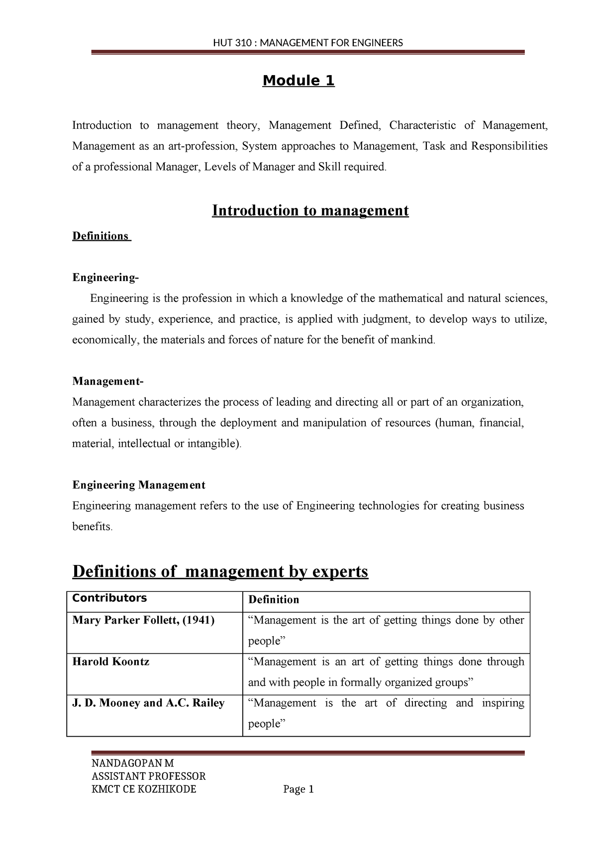 Module 1 - Module 1 Introduction To Management Theory, Management ...